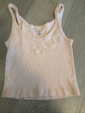 Brandy Melville Light Pink Ribbed Tank Top with Embroidery